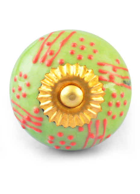 Embossed Line design on Lime Green and White Ceramic knob