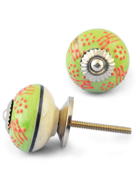 Embossed Line design on Lime Green and White Ceramic knob