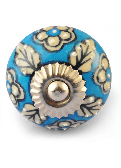 White leaves and Flower on Turquoise and White knob