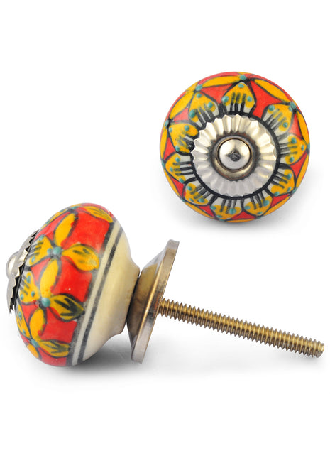 Yellow and Red Ceramic Knob