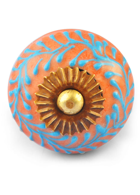 Turquoise design on Brown Ceramic knob