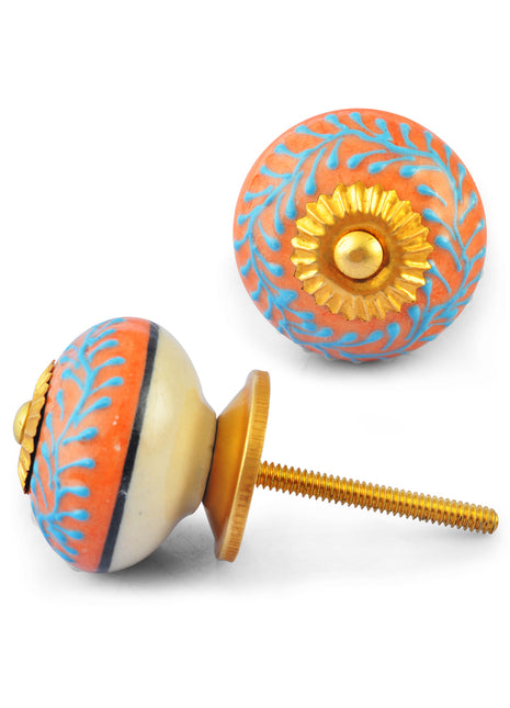 Turquoise design on Brown Ceramic knob