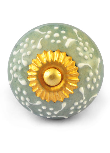 White Embossed design on Lime Green Ceramic knob