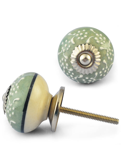 White Embossed design on Lime Green Ceramic knob