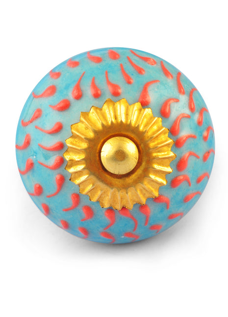 Orange Embossed design on Turquoise Ceramic knob