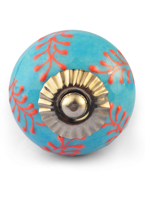 Embossed Orange design on Turquoise Ceramic knob