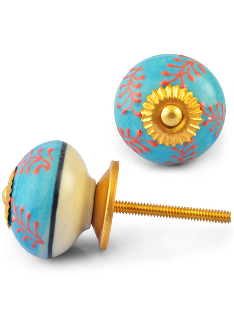 Embossed Orange design on Turquoise Ceramic knob
