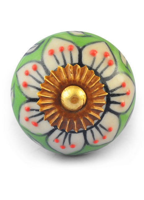 White Flower with Lime Green Colour Knob