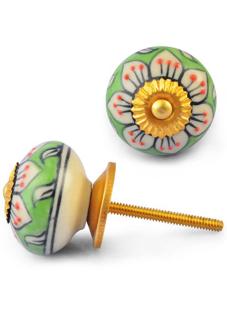 White Flower with Lime Green Colour Knob