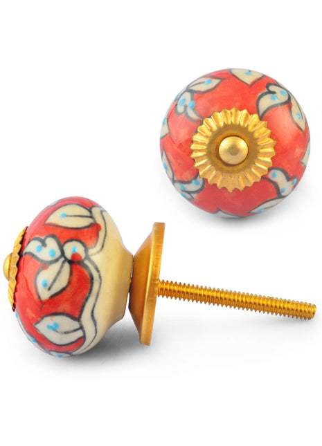 White leaves and Red white Ceramic knob