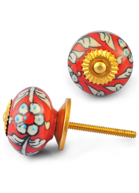 White leaves on Red and white Ceramic knob
