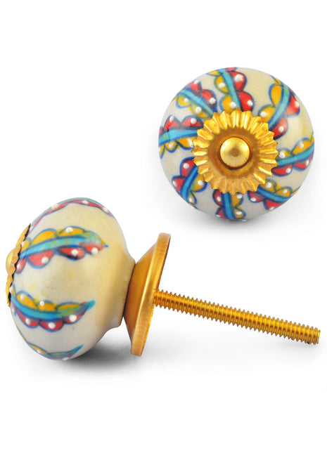 Multicolour design on White Ceramic knob