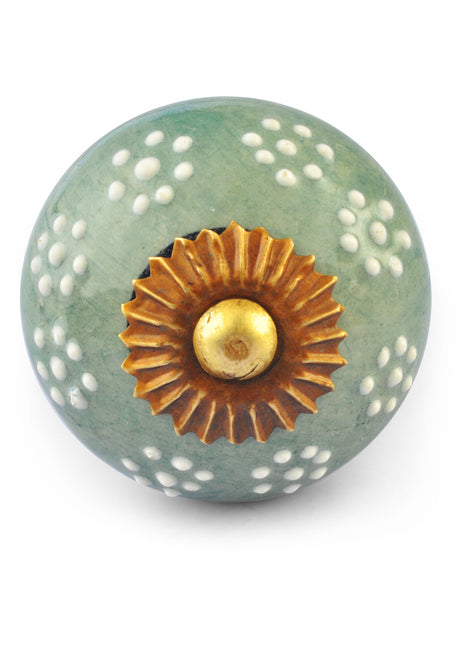 White Embossed dots on Lemon Green Ceramic knob