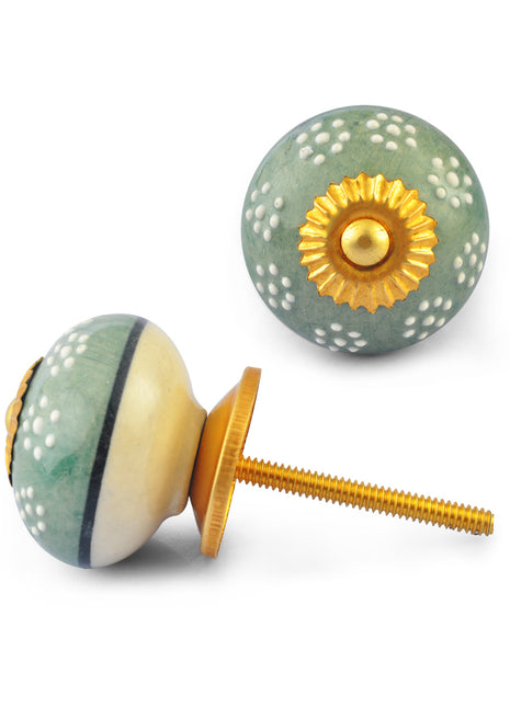 White Embossed dots on Lemon Green Ceramic knob