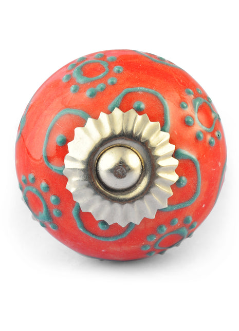 Turquoise design on Orange Red Ceramic knob