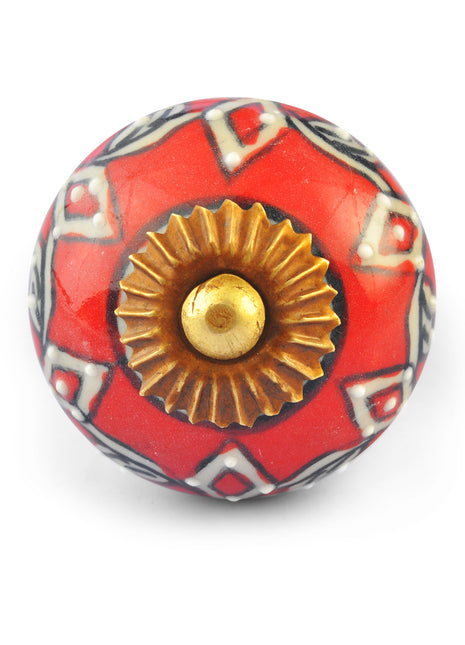 White design on Red and White Ceramic knob