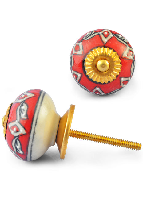 White design on Red and White Ceramic knob