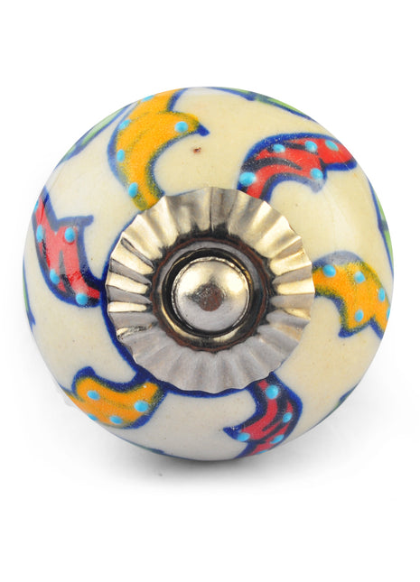 Yellow and Red Leaves on White Base Ceramic Knob