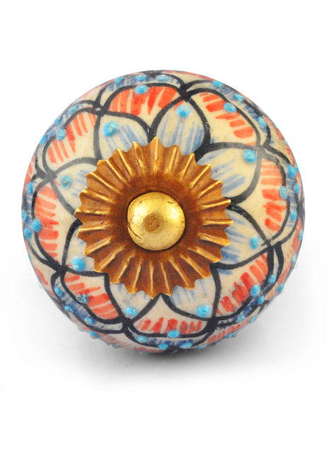 Multicolour design on White Base Ceramic knob