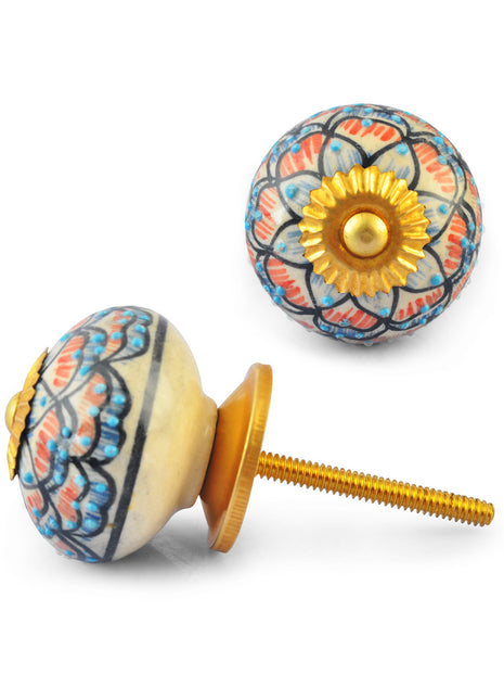 Multicolour design on White Base Ceramic knob