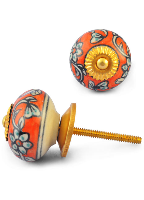 White Flowers and Leaves on Red and White Ceramic knob