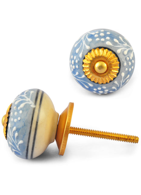 White Embossed design on Purple and White Ceramic knob