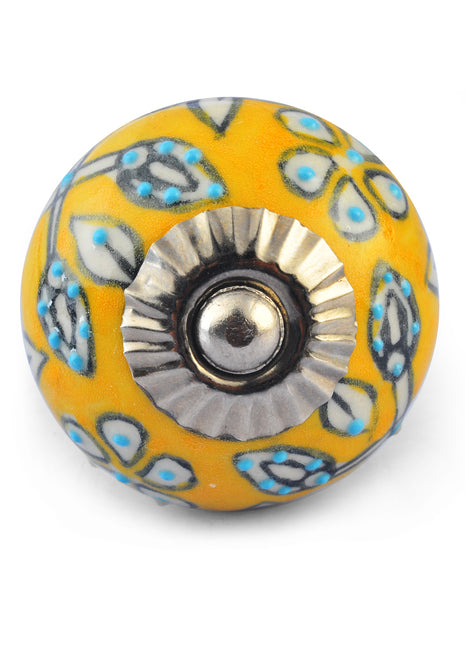 White design on Yellow Ceramic knob
