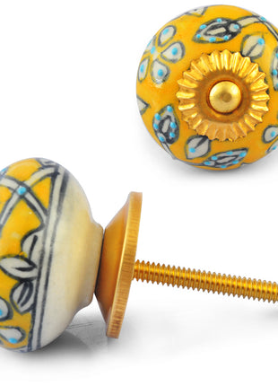 White design on Yellow Ceramic knob