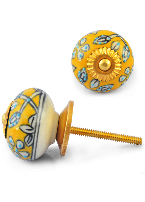 White design on Yellow Ceramic knob