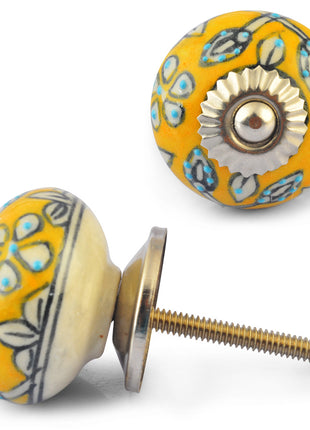 White design on Yellow Ceramic knob