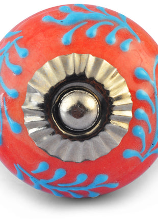 Turquoise Embossed design on Red Ceramic knob