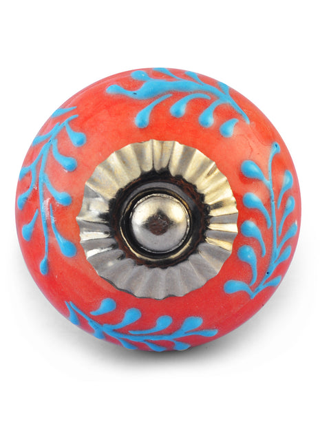 Turquoise Embossed design on Red Ceramic knob