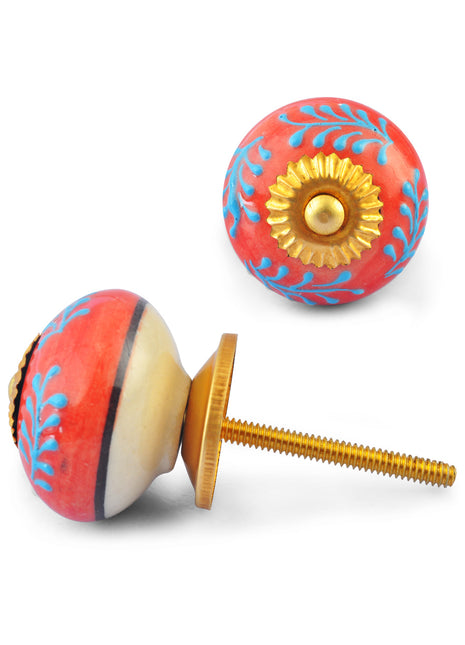 Turquoise Embossed design on Red Ceramic knob