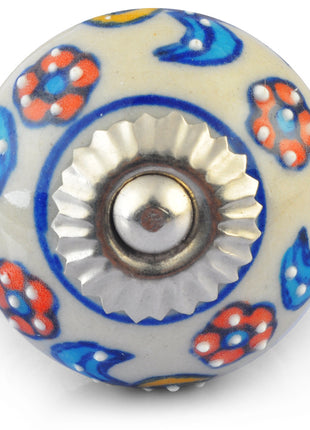 Turquoise, Red and Yellow Flowers on White Base Ceramic knob