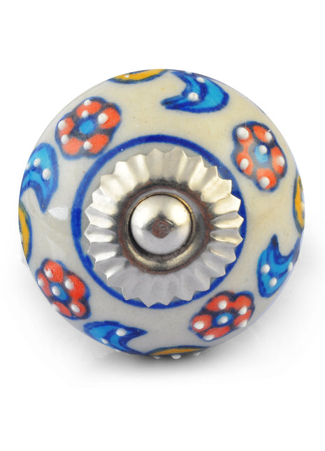 Turquoise, Red and Yellow Flowers on White Base Ceramic knob
