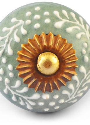 White Embossed design on Lemon Green and White Base Ceramic knob