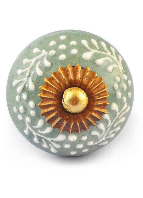 White Embossed design on Lemon Green and White Base Ceramic knob