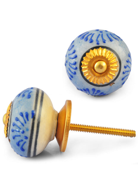 Blue design on Light Blue and White Base Ceramic knob