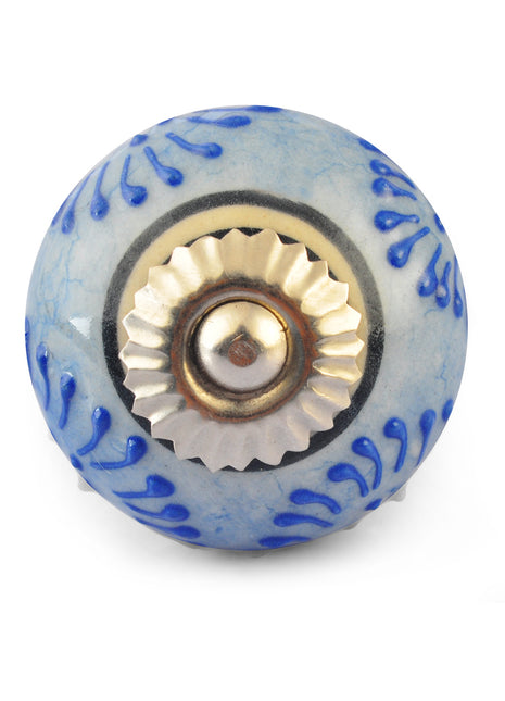 Blue design on Light Blue and White Base Ceramic knob