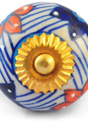 Red and Blue Flower on White Base Ceramic knob