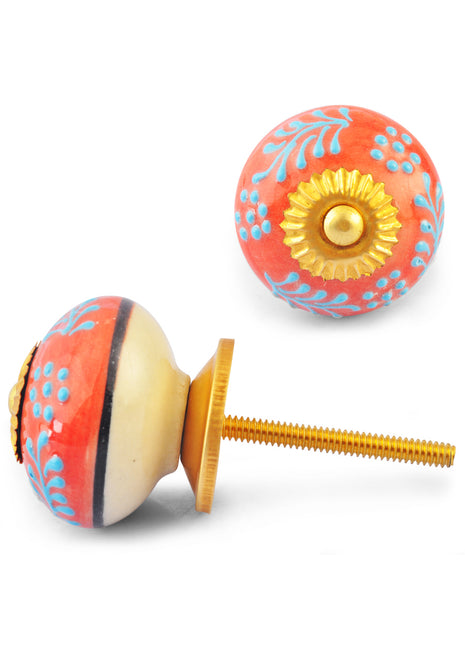 Turquoise design on Red and White Base knob