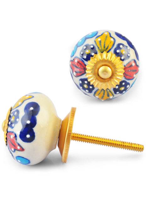 Multicolour on White base ceramic knob