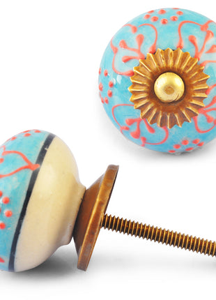 Red design on Turquoise and White Base knob