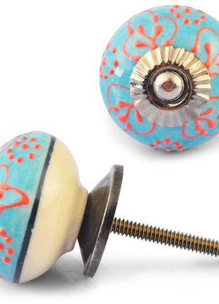Red design on Turquoise and White Base knob