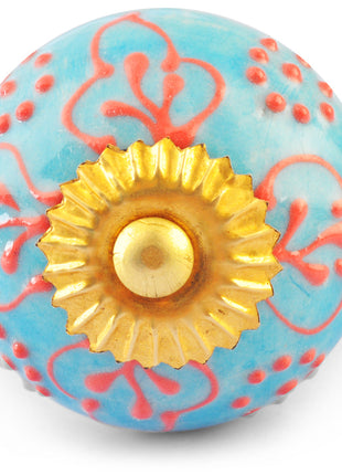 Red design on Turquoise and White Base knob