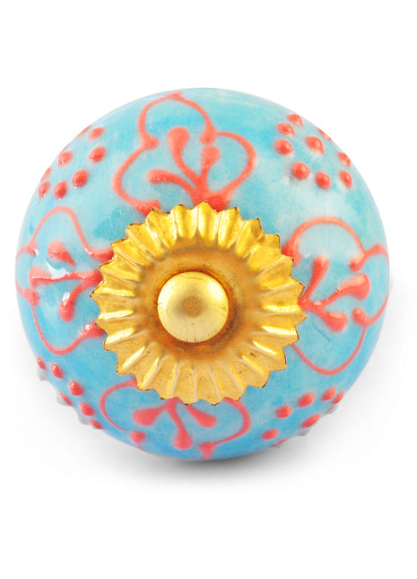 Red design on Turquoise and White Base knob