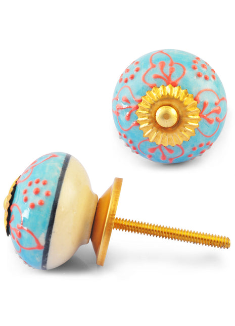 Red design on Turquoise and White Base knob