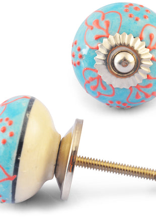 Red design on Turquoise and White Base knob