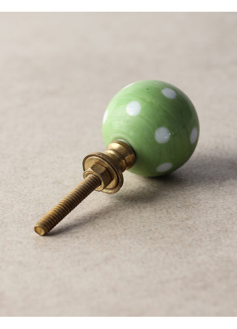 Stylish Green Round Drawer Cabinet Knob With White Polka-Dots