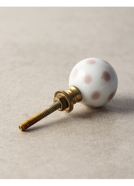 White Round Dresser Cabinet Knob With Purple Polka-Dots